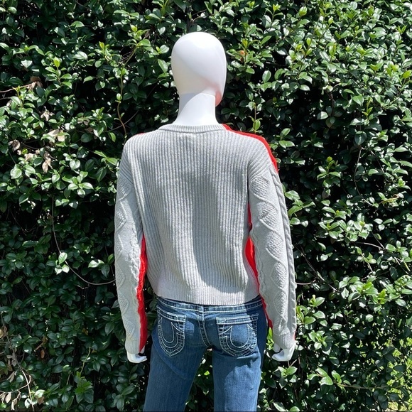 NWT Colorblack Cableknit Scarlet & Heather Grey Crew Neck Sweater - Picture 5 of 9